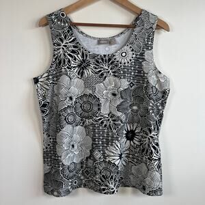 Chicos Black White Floral Print Sleeveless Tank Top Workwear Office Size 3 XL 16